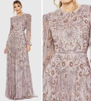 Mac Duggal 93930 Embellished A-Line Gown Size 8 Beaded Heather Evening Dress NWT